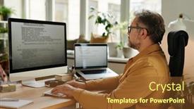  Presentation with developer - Presentation consisting of serious-mature-software-developer-looking background and a tawny brown colored foreground