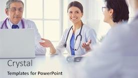  Presentation with case - Cool new slide set with serious-medical-team-discussing-patient backdrop and a light gray colored foreground