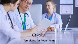  Presentation with medical laptop - Colorful slides enhanced with serious-medical-team-using backdrop and a light blue colored foreground