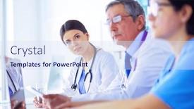  Presentation with medical laptop - Slides having serious-medical-team-using background and a sky blue colored foreground