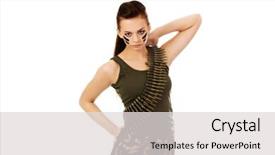  Presentation with being a single woman - Slides consisting of serious military woman with bullet background and a  colored foreground