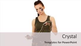  Presentation with military - PPT theme consisting of serious military woman with bullet background and a  colored foreground