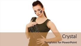  Presentation with army - Slide set consisting of serious military woman with bullet background and a  colored foreground