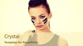  Presentation with military - Presentation theme enhanced with serious military woman with bullet background and a  colored foreground