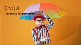  Presentation with mime - Theme having serious-mime-with-multi-colored background and a gold colored foreground