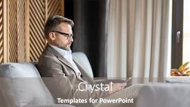  Presentation with scrolling - Colorful presentation enhanced with serious mobile businessman in formalwear sitting on couch in luxurious restaurant and scrolling in smartphone backdrop and a gray colored foreground