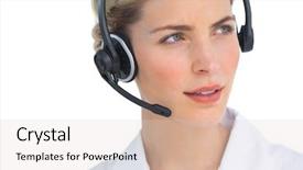  Presentation with upwards - Audience pleasing PPT theme consisting of serious nurse working with headset looking upwards backdrop and a lemonade colored foreground