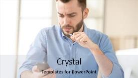  Presentation with sports manager - Audience pleasing presentation design consisting of serious or tense young office backdrop and a light blue colored foreground