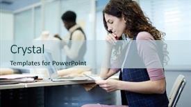  Presentation with thinking - Cool new presentation with serious pensive curly-haired designer backdrop and a  colored foreground