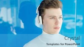  Presentation with wireless - Colorful presentation design enhanced with serious-pensive-guy-in-modern backdrop and a cyan colored foreground