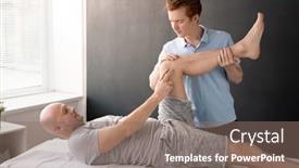  Presentation with physical exercises - Cool new PPT layouts with serious-physiotherapist-holding-patient-leg backdrop and a violet colored foreground