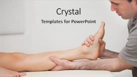  Presentation with physiotherapist - Presentation theme enhanced with serious physiotherapist holding the foot background and a light gray colored foreground