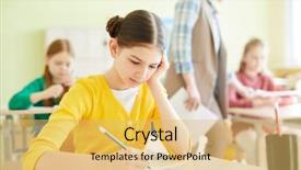  Presentation with yellow - PPT theme consisting of serious puzzled schoolgirl in yellow background and a yellow colored foreground