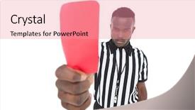  Presentation with referee - Theme having soccer refree - serious referee showing red card background and a coral colored foreground
