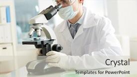  Presentation with laboratory chemical - Amazing slide set having serious researcher studying chemical element in laboratory backdrop and a soft green colored foreground