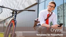  Presentation with environment - Audience pleasing presentation theme consisting of serious-restful-businessman-in-eyeglasses backdrop and a violet colored foreground