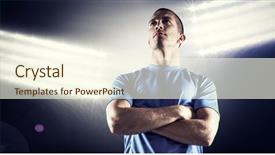  Presentation with rugby - Presentation design featuring serious rugby player looking away with arms crossed against spotlights background and a cream colored foreground