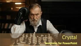  Presentation with chessboard - Presentation theme enhanced with serious-senior-man-chess-player background and a tawny brown colored foreground