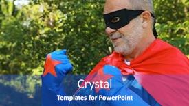  Presentation with hero mask - Amazing slide set having serious senior super hero with black mask having crossed arms backdrop and a ocean colored foreground