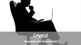  Presentation with studio - Amazing PPT theme having serious sitting in armchair silhouette backdrop and a gray colored foreground