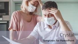  Presentation with paperwork - Presentation design having serious-stressed-couple-worried background and a light blue colored foreground