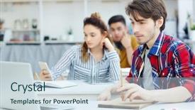  Presentation with test exam student - PPT theme consisting of serious student reading online data background and a sky blue colored foreground