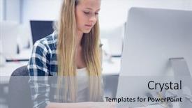  Presentation with computer science university - Theme with serious student working on computer background and a light gray colored foreground