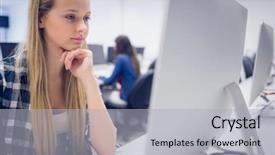  Presentation with university - Theme enhanced with serious student working on computer background and a  colored foreground