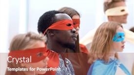  Presentation with superhero - Cool new PPT theme with serious-superhero-girl-standing backdrop and a red colored foreground