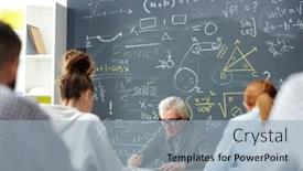  Presentation with teacher - Presentation theme featuring serious-teacher-reading-his-notes background and a light blue colored foreground