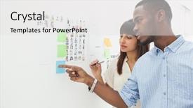  Presentation with sticky notes - Presentation theme consisting of serious teamwork pointing sticky notes together in the office background and a white colored foreground