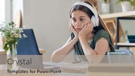  Presentation with online app - Presentation theme consisting of serious-teenage-girl-in-wireless background and a mint green colored foreground