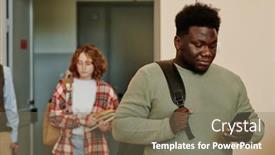  Presentation with lecture hall - Presentation theme featuring serious-teenage-student-in-casualwear background and a gray colored foreground