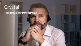  Presentation with telephone operator - Slide deck consisting of serious-telephone-operator-with-headset background and a tawny brown colored foreground