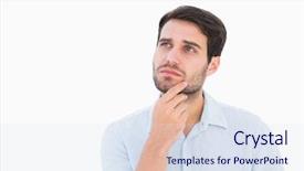  Presentation with thinking - PPT layouts with serious thinking man looking up background and a sky blue colored foreground