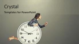 Presentation with forward - Theme with serious woman holding big clock and running forward background and a light gray colored foreground