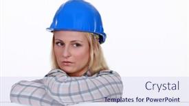  Presentation with hat - Amazing slides having serious-woman-in-a-hard backdrop and a sky blue colored foreground