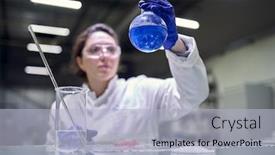  Presentation with petri dish - Colorful slides enhanced with serious-woman-laboratory-assistant backdrop and a light blue colored foreground