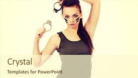  Presentation with futuristic combat soldier - Beautiful presentation design featuring serious woman soldier hold handcuffs backdrop and a cream colored foreground