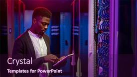  Presentation with data center - Presentation consisting of serious-young-african-american-data background and a wine colored foreground