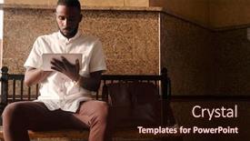  Presentation with man sitting bench - PPT theme consisting of serious-young-african-american-man background and a wine colored foreground