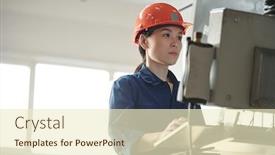  Presentation with machine operator - Amazing slide set having serious-young-asian-operator backdrop and a cream colored foreground