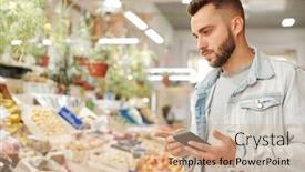  Presentation with smartphone app - Slide set having serious-young-bearded-man background and a coral colored foreground