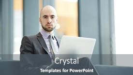  Presentation with lobby - Slide deck with serious young businessman in elegant suit looking at camera while waiting for his flight in airport lobby background and a gray colored foreground