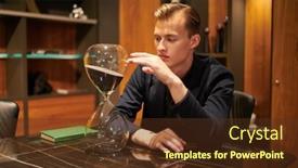  Presentation with business office desk - Slides with serious-young-businessman-is-sitting background and a tawny brown colored foreground