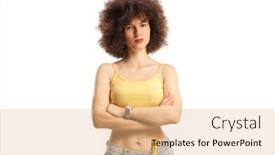  Presentation with afro - Slide set featuring serious-young-caucasian-woman background and a coral colored foreground