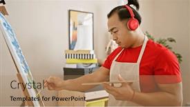  Presentation with music studio - Presentation theme enhanced with serious-young-chinese-man and a coral colored foreground