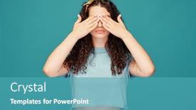  Presentation with hide - Amazing presentation having serious-young-curly-haired-woman backdrop and a teal colored foreground