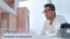  Presentation with new ideas - Beautiful PPT layouts featuring serious-young-designer-pondering-ideas backdrop and a sky blue colored foreground