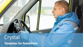  Presentation with ambulance - Cool new slides with serious-young-driver-of-ambulance backdrop and a teal colored foreground